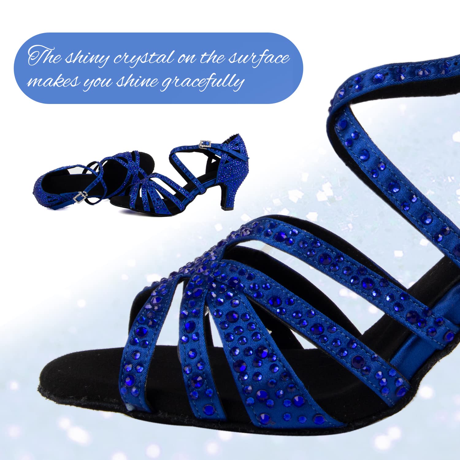 Zapatos de Baile Latino de salón para Mujer con Diamantes de imitación Salsa Tango Bachata Zapatos de Baile de Interior para Fiesta de Boda graduación,Azul 6cm Heel,36 EU