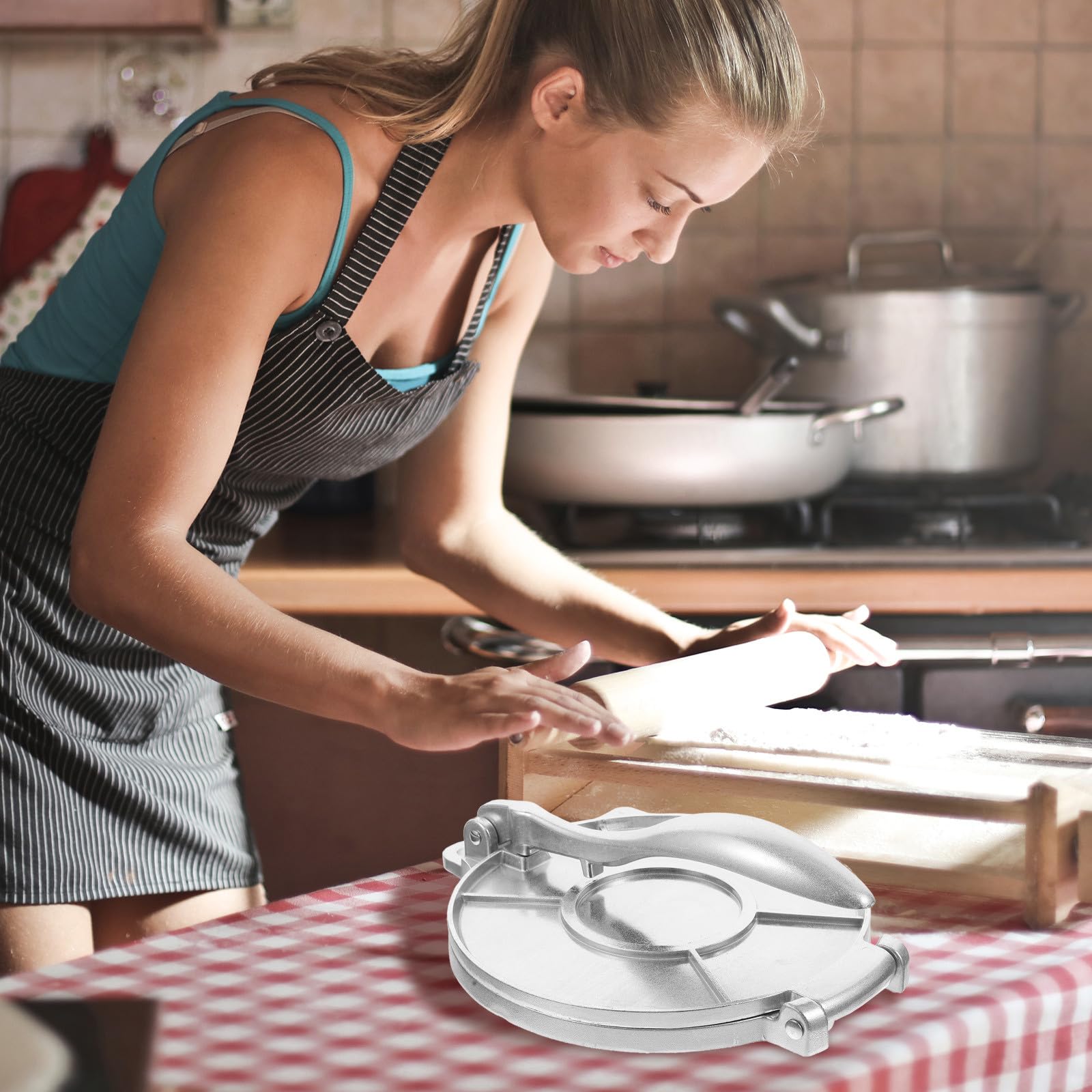 Pfannenpresse Umweltfreundlich aus Aluminiumlegierung Tortilla Maker und Praktische Teigpressmaschine mit Runder Form für Corn Tortillas die Küche Kinderfreundlich