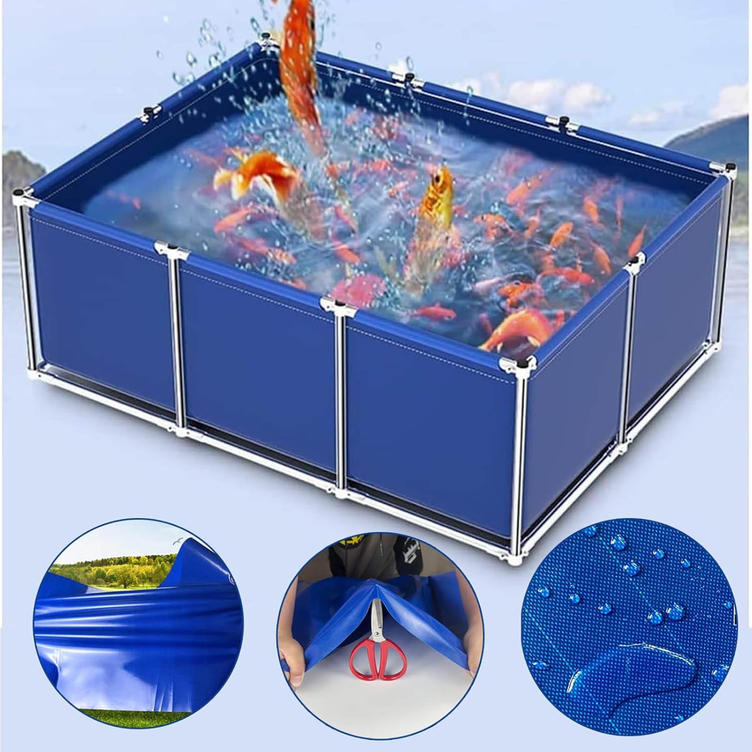 Cisterna de agua de acuicultura con soporte para hábitat de peces y tortugas al aire libre