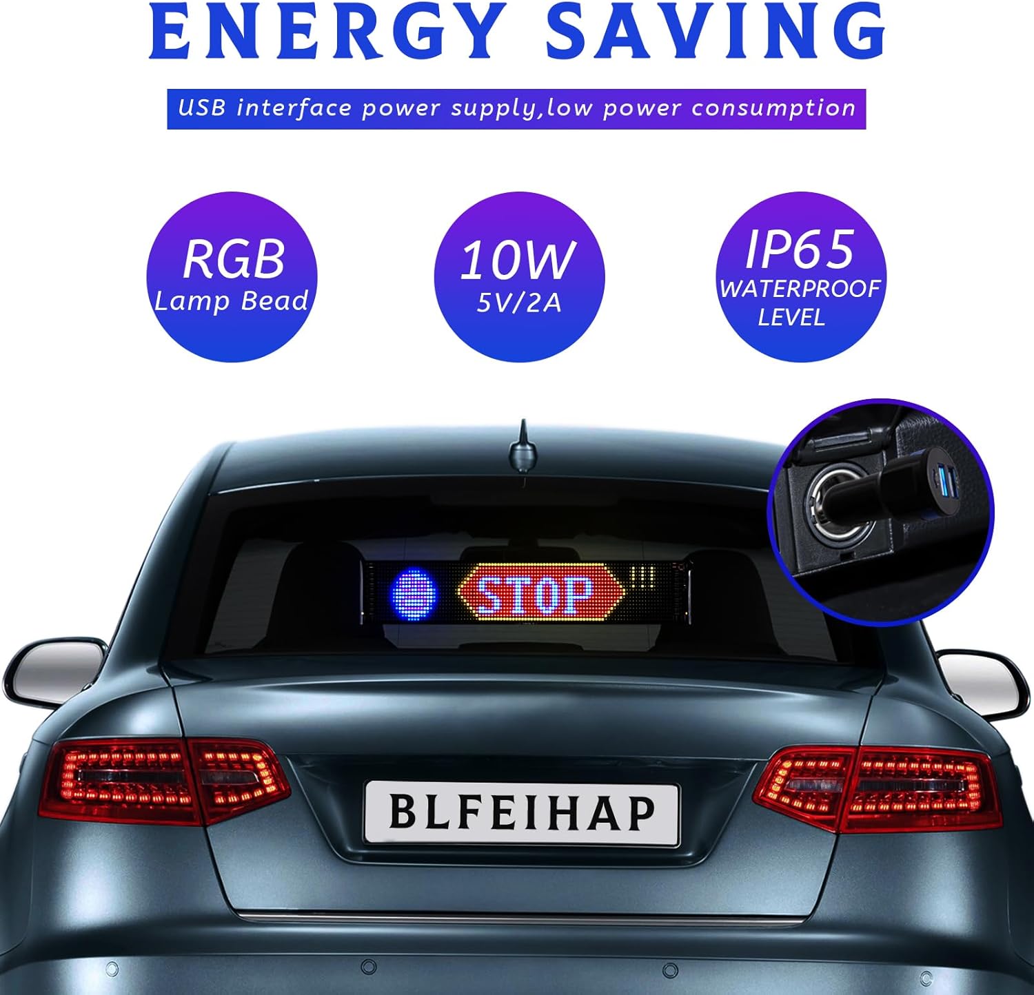 Programmable Flexible LED Car Window Sign - Bluetooth App Control, Custom Text/Animation Display for Vehicles, Stores, Parties - USB-Powered 23''x5'' Scrolling Matrix Panel - Image 4