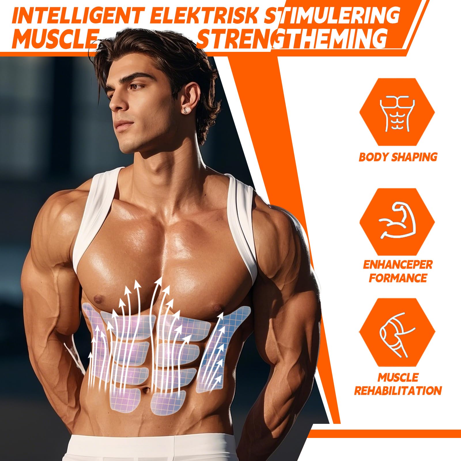 Fitness Belt,Model KLT-07,ABS Stimulator,Ab Machine,Abdominal Toning Belt,Fitness Training Ab Trainer Equipment for Home,Fitness Strength Training Workout Equipment for Men and Women Orange red