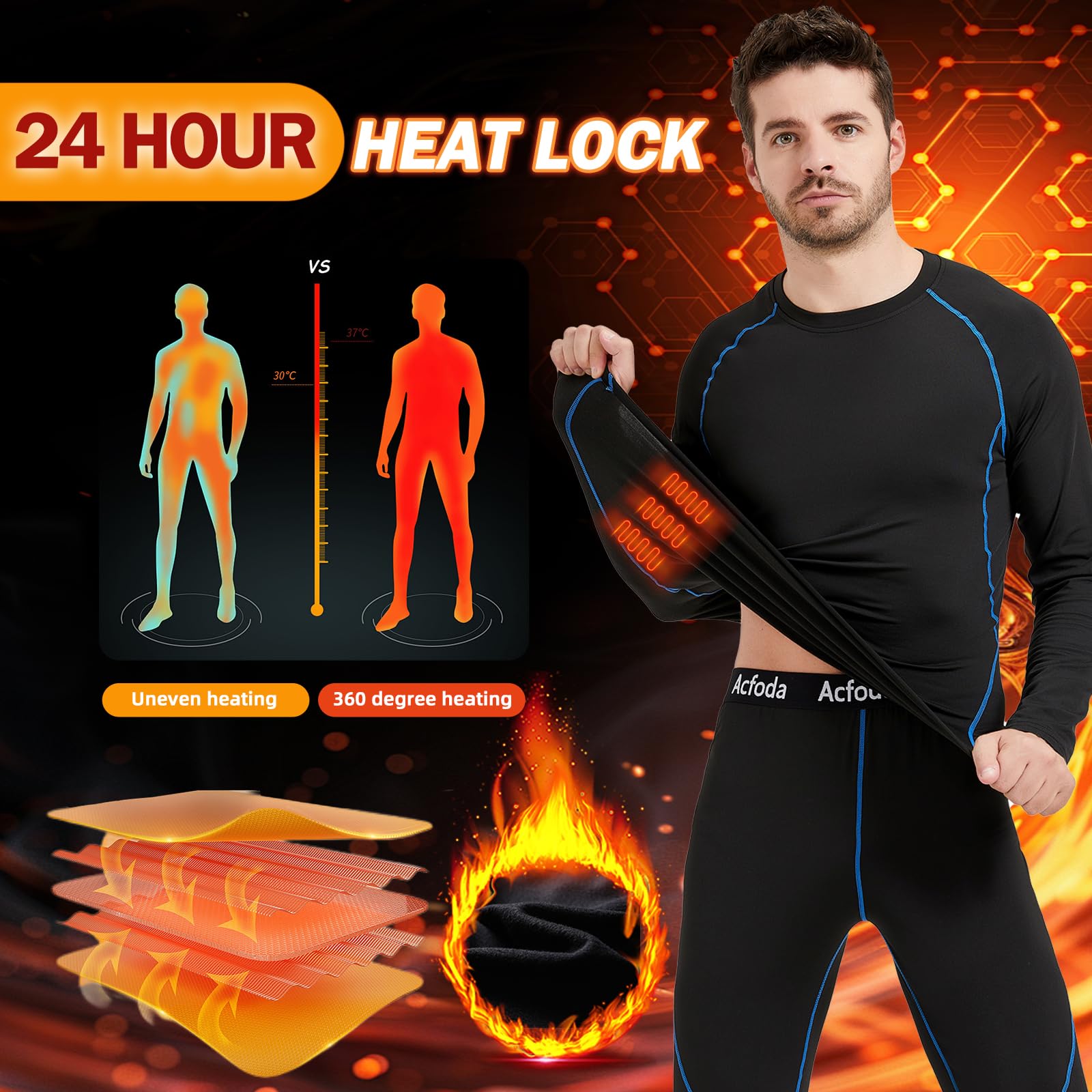 Acfoda Invernale Biancheria Intima Termica Uomo Traspirante Termiche Intimo Set Sci Funzionale per attività all'Aperto S-2XL