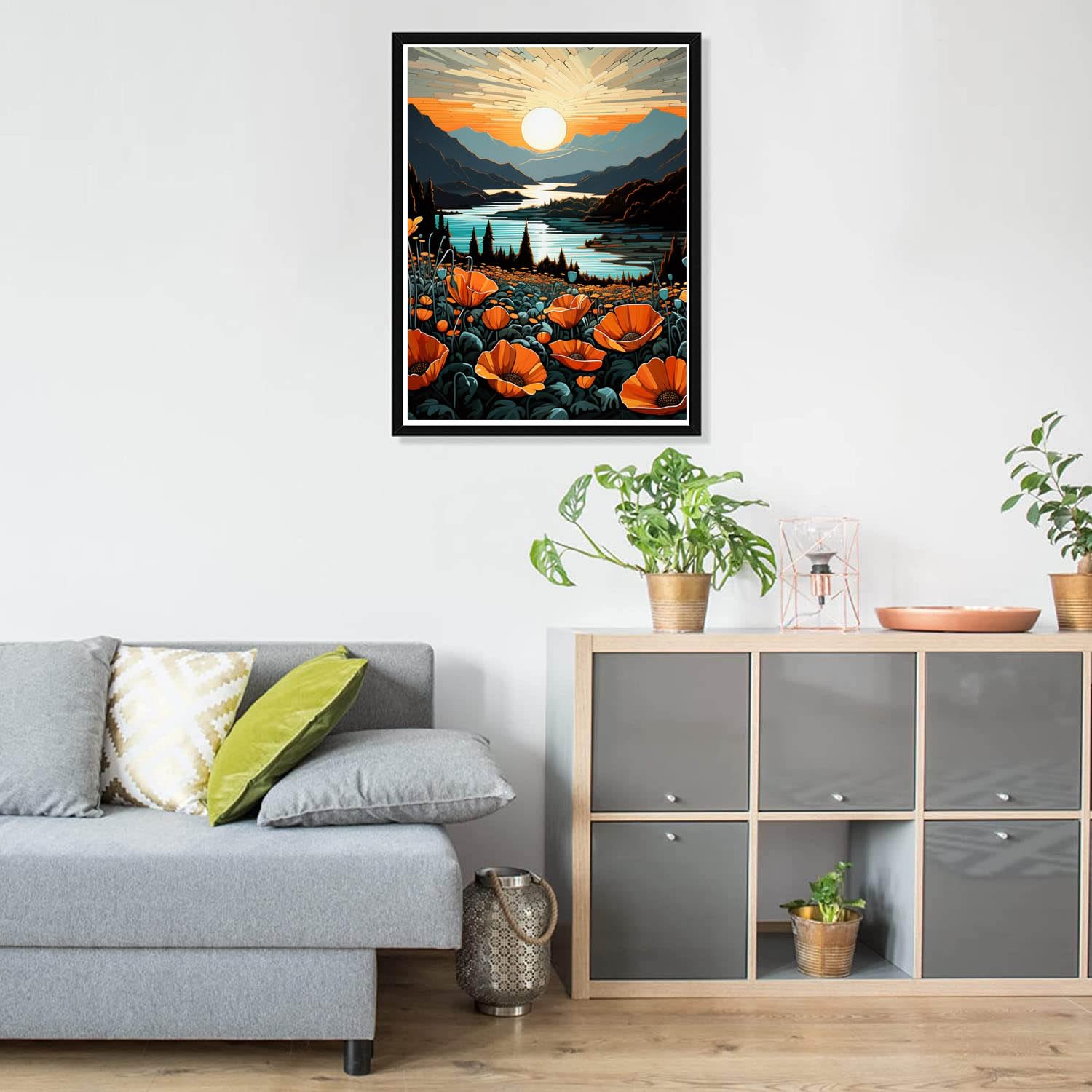 Pavemlo 5D Diamond Painting Kit Tramonto Sul Fiume Di Fiori, 30x40cm, Completo Di Strass E Strumenti, Arte Fai-da-te Rilassante, Decorazione Murale