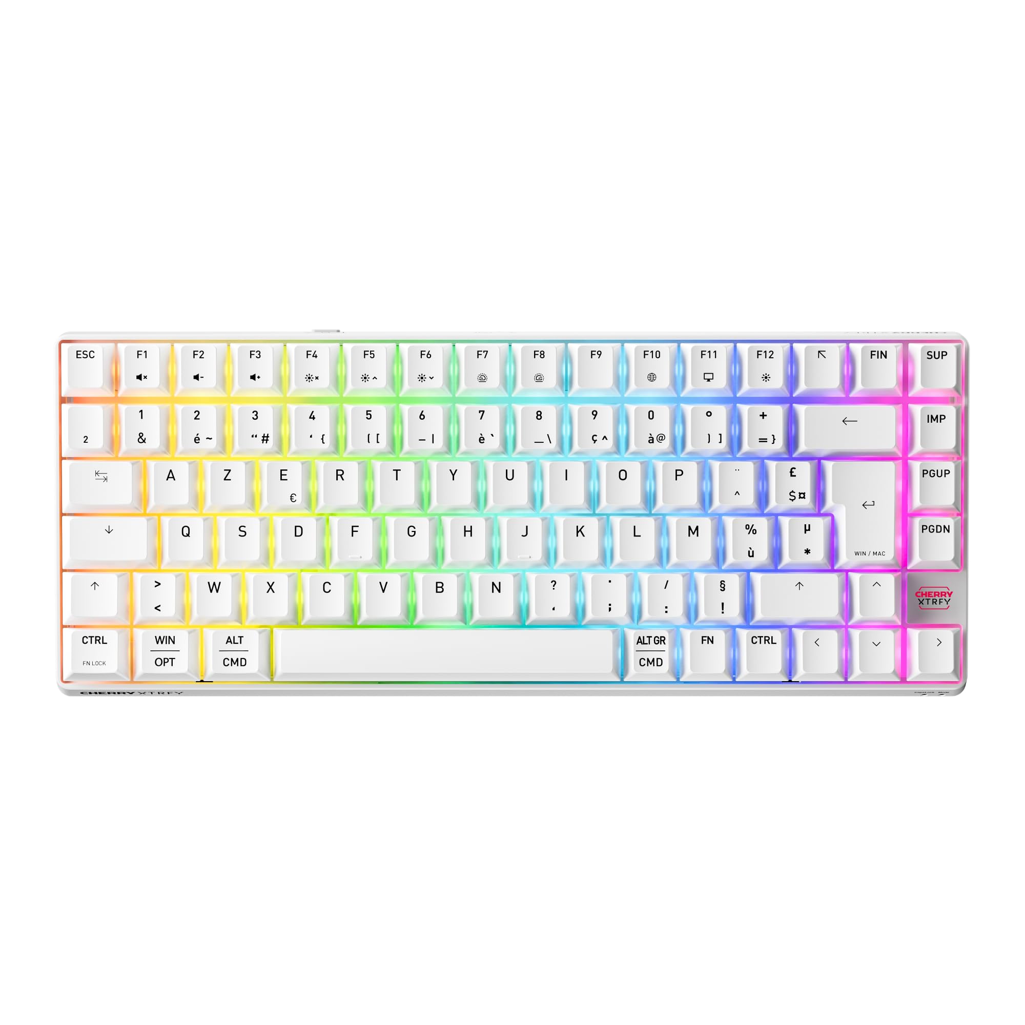 K33 Compact Wireless, 75% Mem-chanical bezprzewodowa klawiatura do gier, wiele urządzeń, podświetlenie RGB, IP54, pyłoszczelna i rozbryzgowa, układ FR (AZERTY), biały