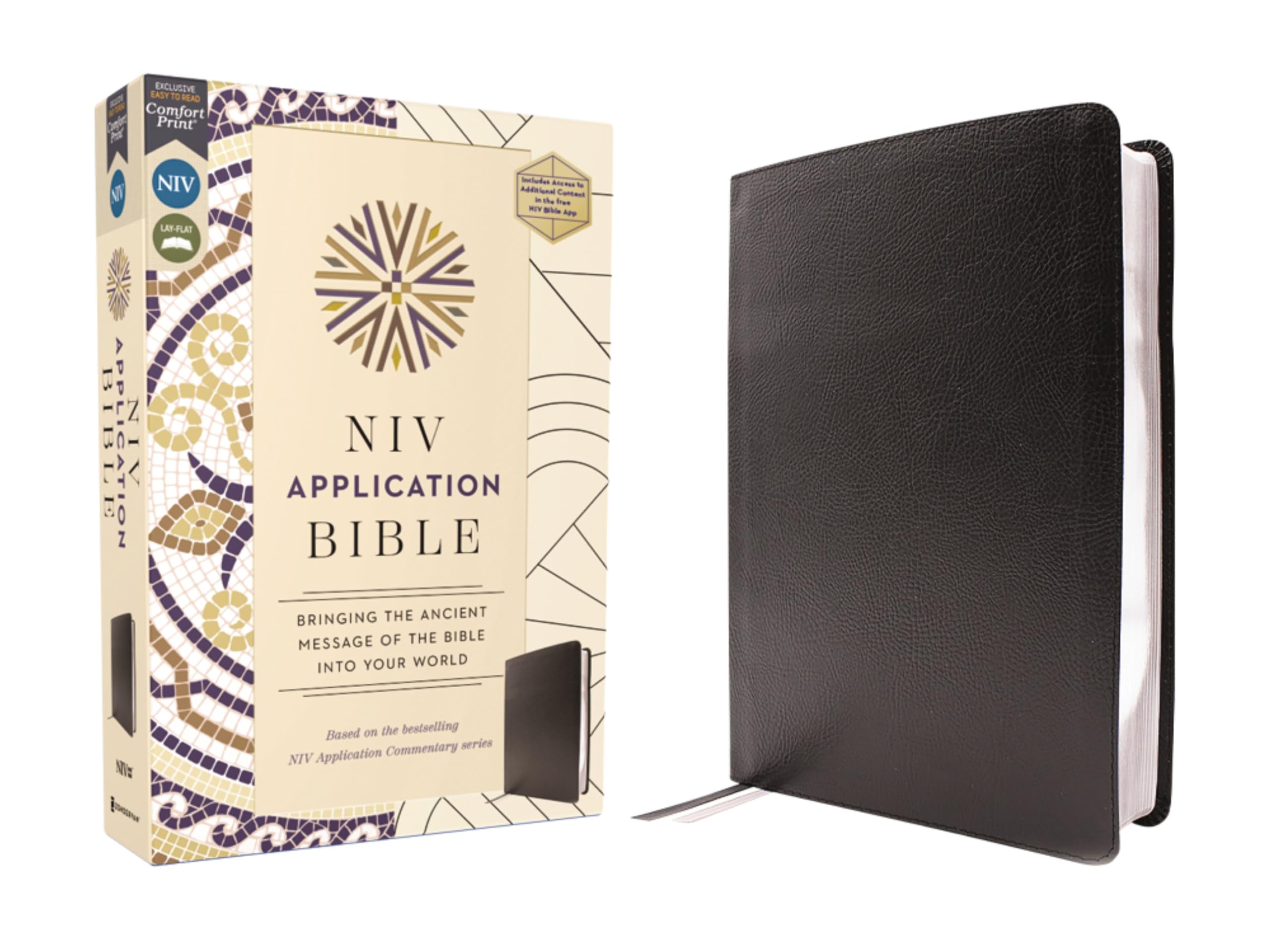 NIV Application Bible, European Bonded Leather, Black, Red Letter, Comfort Print: Bringing the Ancient Message of the Bible into Your World (NIV Application Commentary Resources)