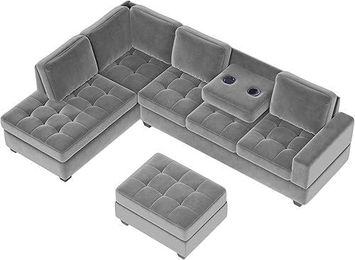 Miniatura 8 de Juego de sofá seccional en forma de L, juegos de muebles de sala de estar, sofá modular de esquina con otomana de almacenamiento, diván reversible y