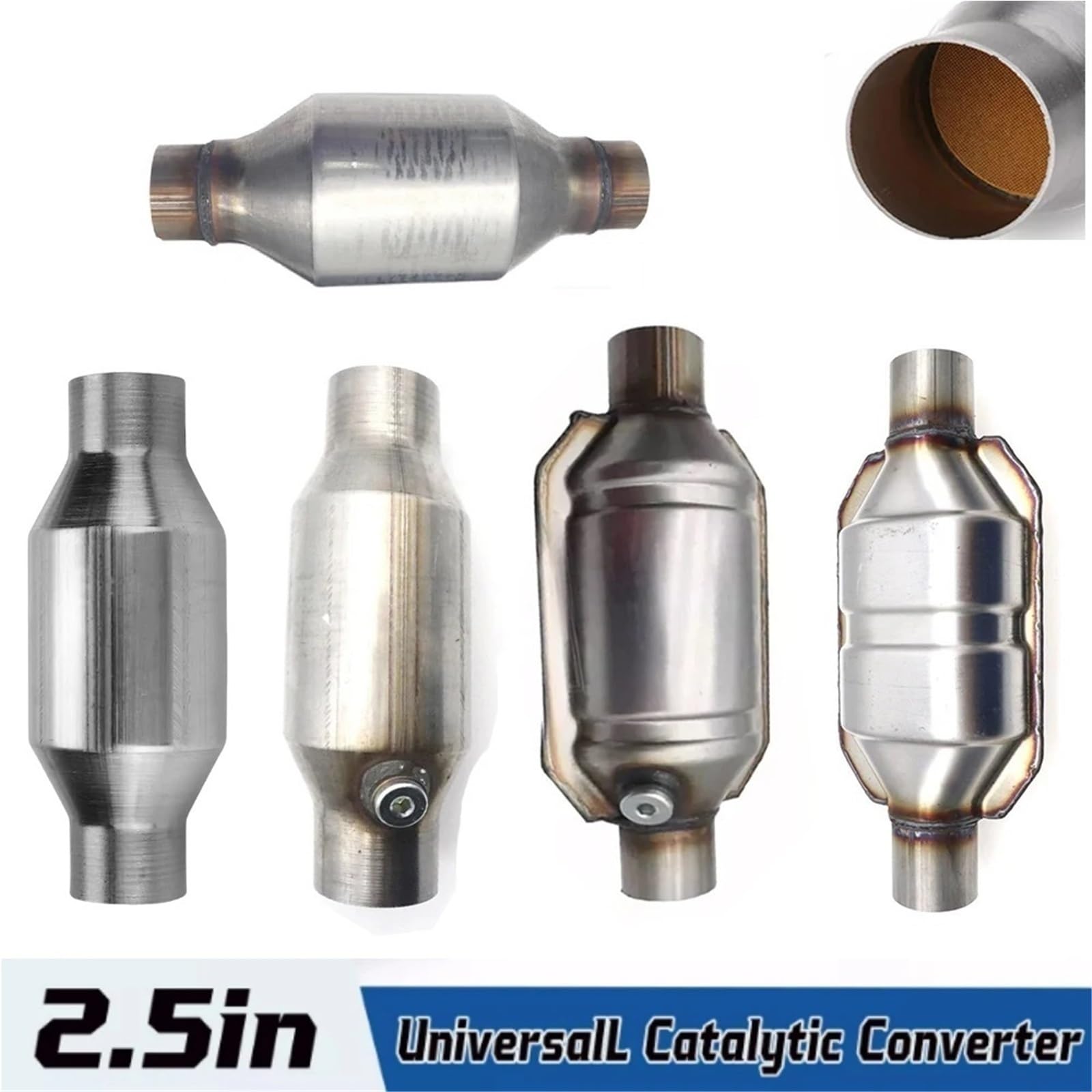 2,5-calowy, 63,5-milimetrowy, uniwersalny katalizator samochodowy, czujnik tlenu, 400 ogniw, katalizator wysokoprzepływowy, stal nierdzewna, Euro 1 | Type C 2.5 inch