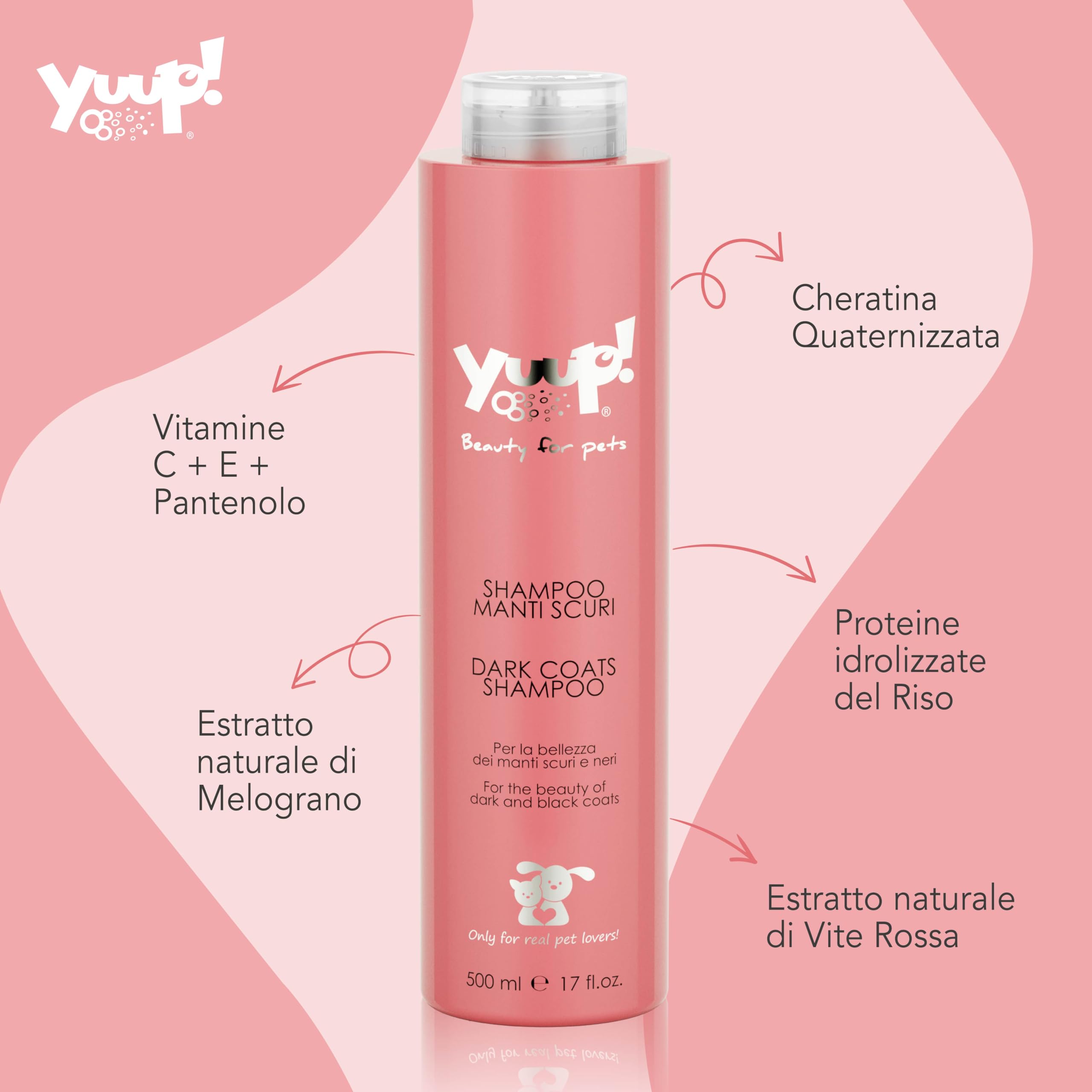 YUUP! - Shampoo per Cani e Gatti Manti Scuri, 500 ml, protegge e ravviva la brillantezza dei manti neri e scuri, aumenta lucentezza e pettinabilità