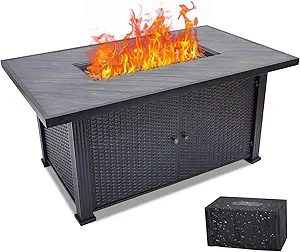 52 Inch Propane Fire Pit Table, 50000BTU Rectangle Fire Table with Cover & Rain Cover, Sturdy Steel and Iron Fence Surface, CSA Safety Certified, Companion for Your Garden (Enlarged Version)