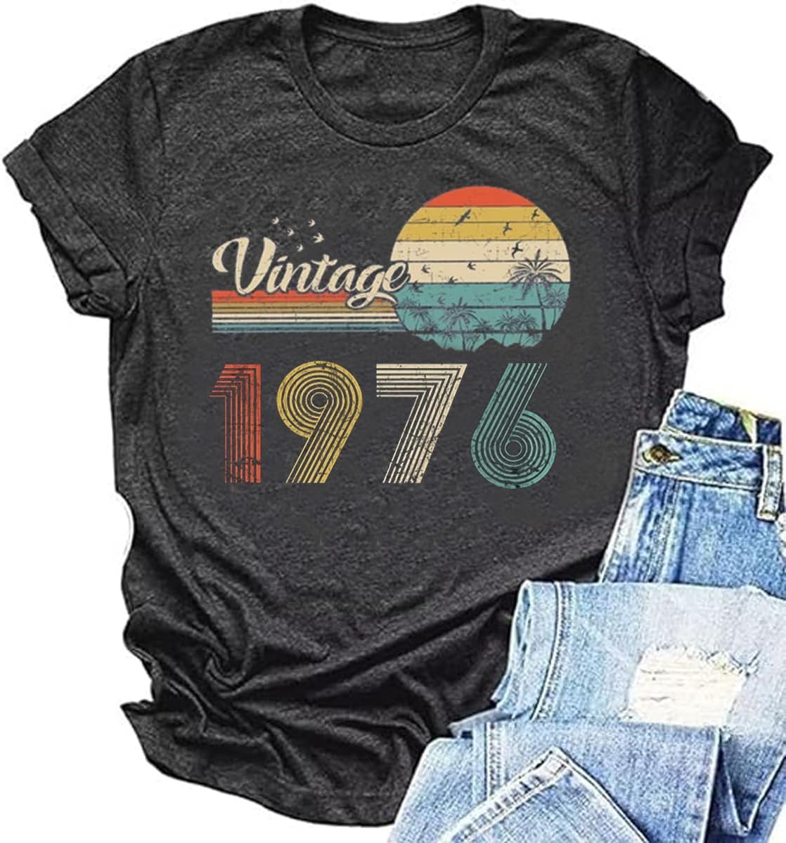 50th Birthday Gift for Women Vintage 1976 Shirts for Her Letter Print Retro BD Tops Casual Short Sleeve Tee - Image 4