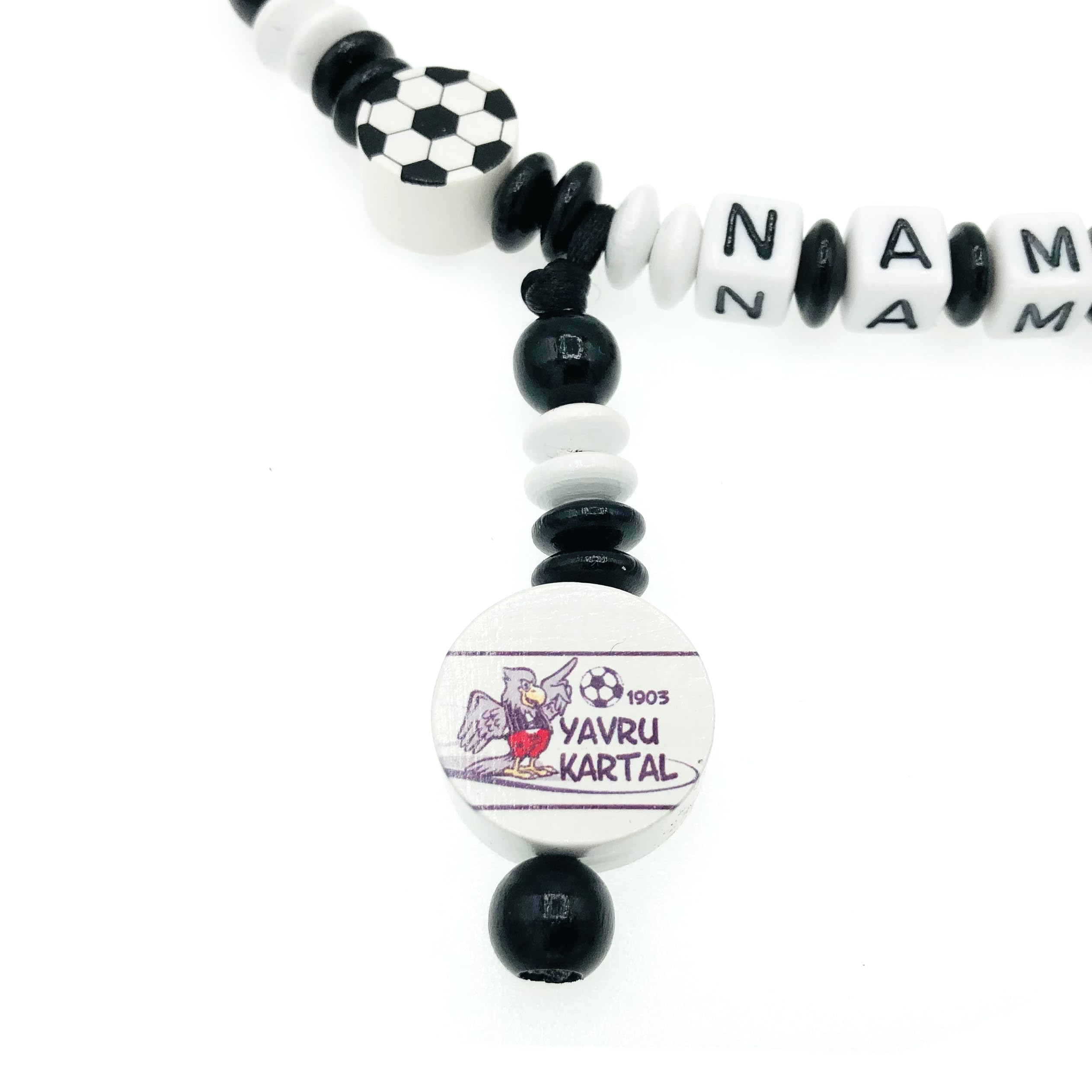 Set Nuckelkette + Kinderwagenkette mit Namen " für BESIKTAS fan - YAVRU KARTAL - FUßBALL " Schwarz Weiß/Baby/Unisex/Personalisiert/HANDMADE
