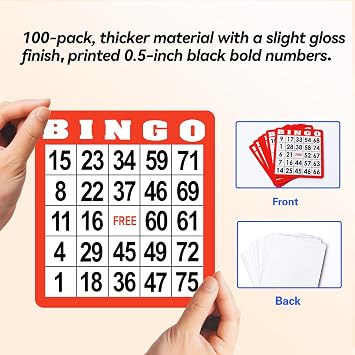GSE Bingo Game Cards with Easy-Read Numbers, 100 Reusable Bingo Sheets Set