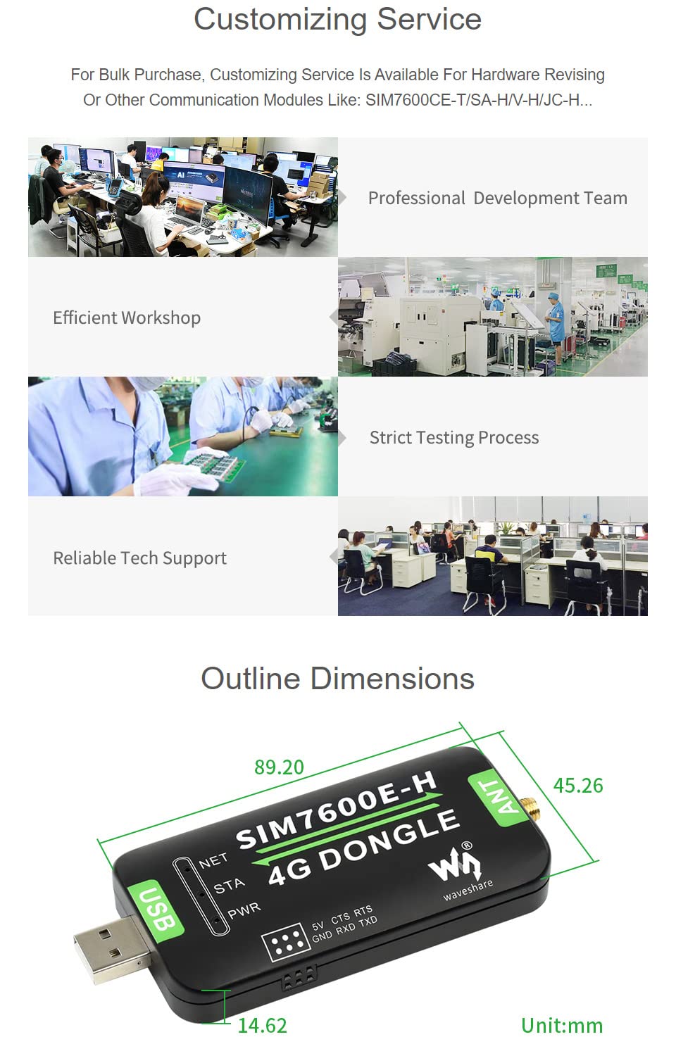 Waveshare SIM7600E-H 4G DONGLE with Antenna for Industrial Grade 4G Communication and GNSS Positioning Peripheral