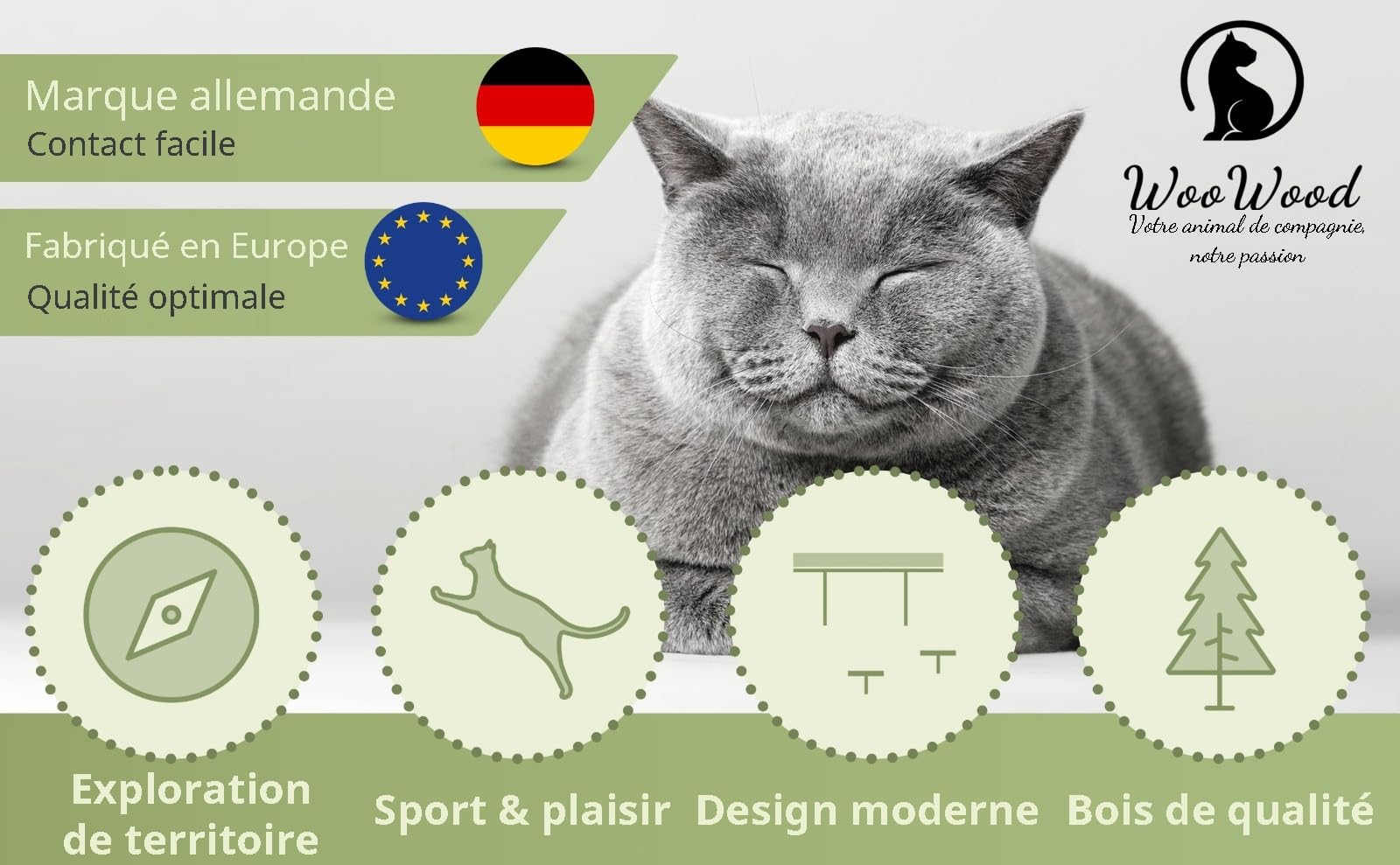 WOOWOOD® Mur d'escalade pour Chat avec 2 marches de Chat [Extra Grand et Stable] I Mur 3 pièces I Set Arbre à Chat Mural I Mur pour Chats I Chaise Longue Murale pour Chats