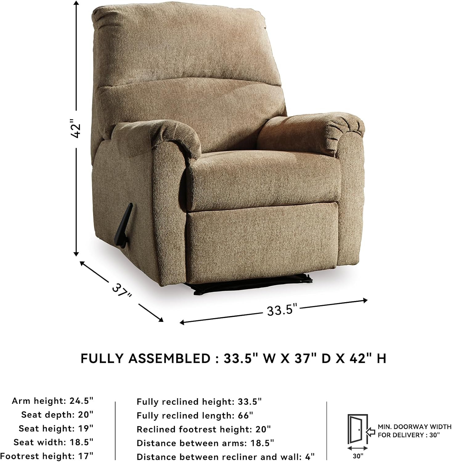 Signature Design by Ashley Wall Hugger Recliner Chair, Mocha | 100% polyester... photo 3