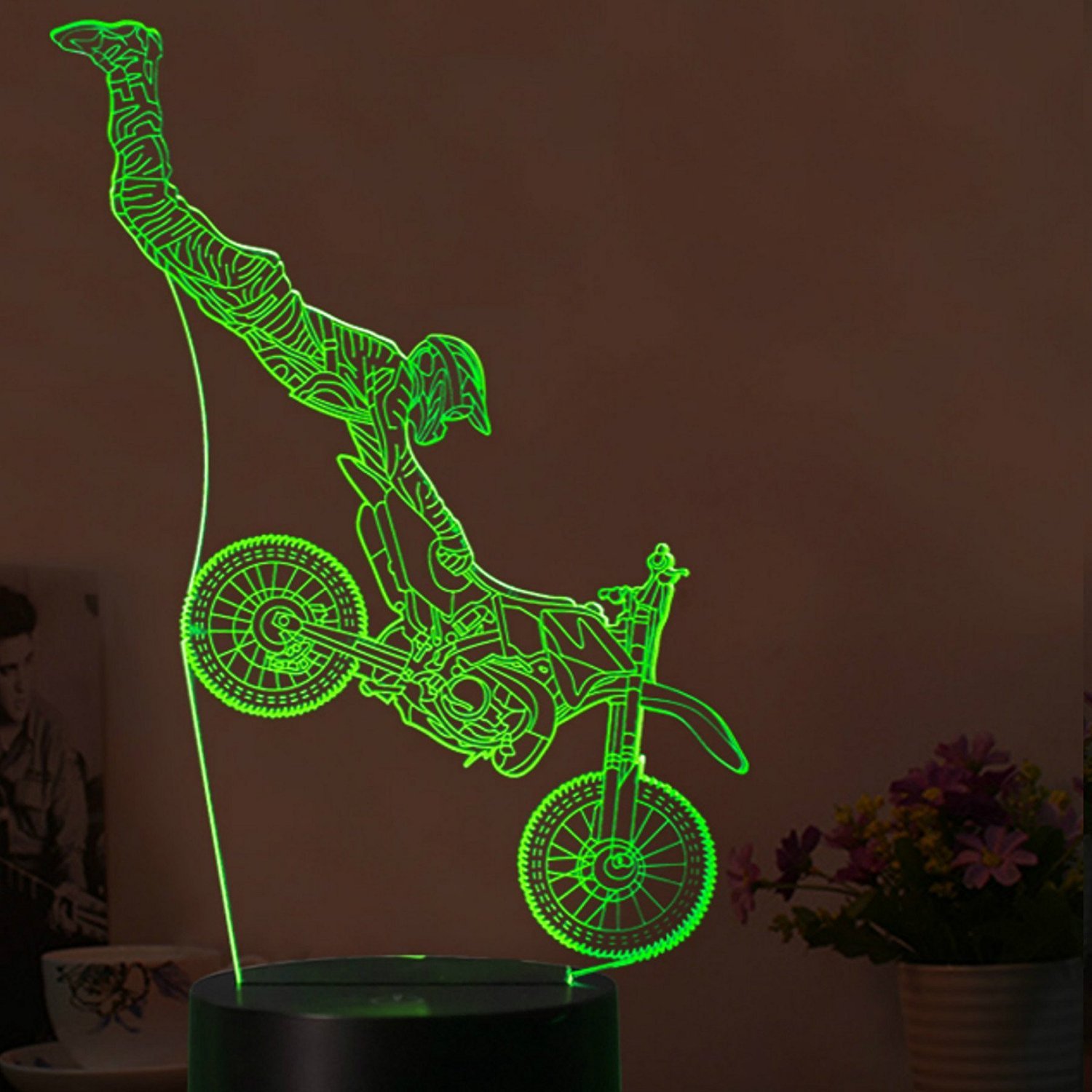 Lampe De Nuit Illusion 3D Moto 7 Couleurs Changeantes Interrupteur Tactile Alimentée Par USB Décoration LED Lampe De Table Pour Cadeau D'Anniversaire Cool