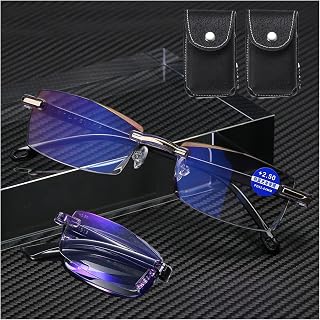 2PCS New Foldflat Sapphire High Hardness Anti-Blue Progressive Far and Near Dual-Use Reading Glasses with Case (+3.00,A)