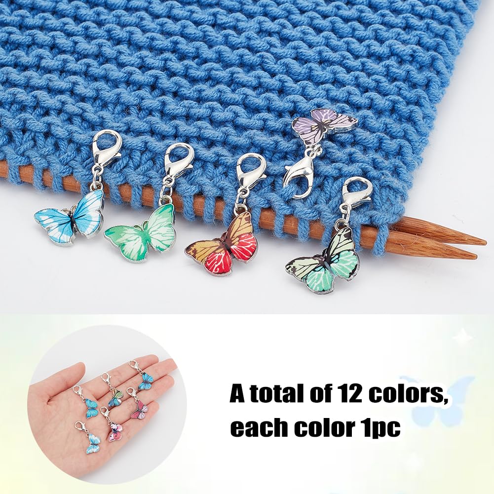 PLIGREAT 12 Pcs Colorful Butterfly Stitch Markers Knitting Locking Marker for Grandma Woman Weaving Sewing Quilting DIY Gifts Jewelry Making Accessories Crochet Markers with Lobster Claw Clasp - Image 2