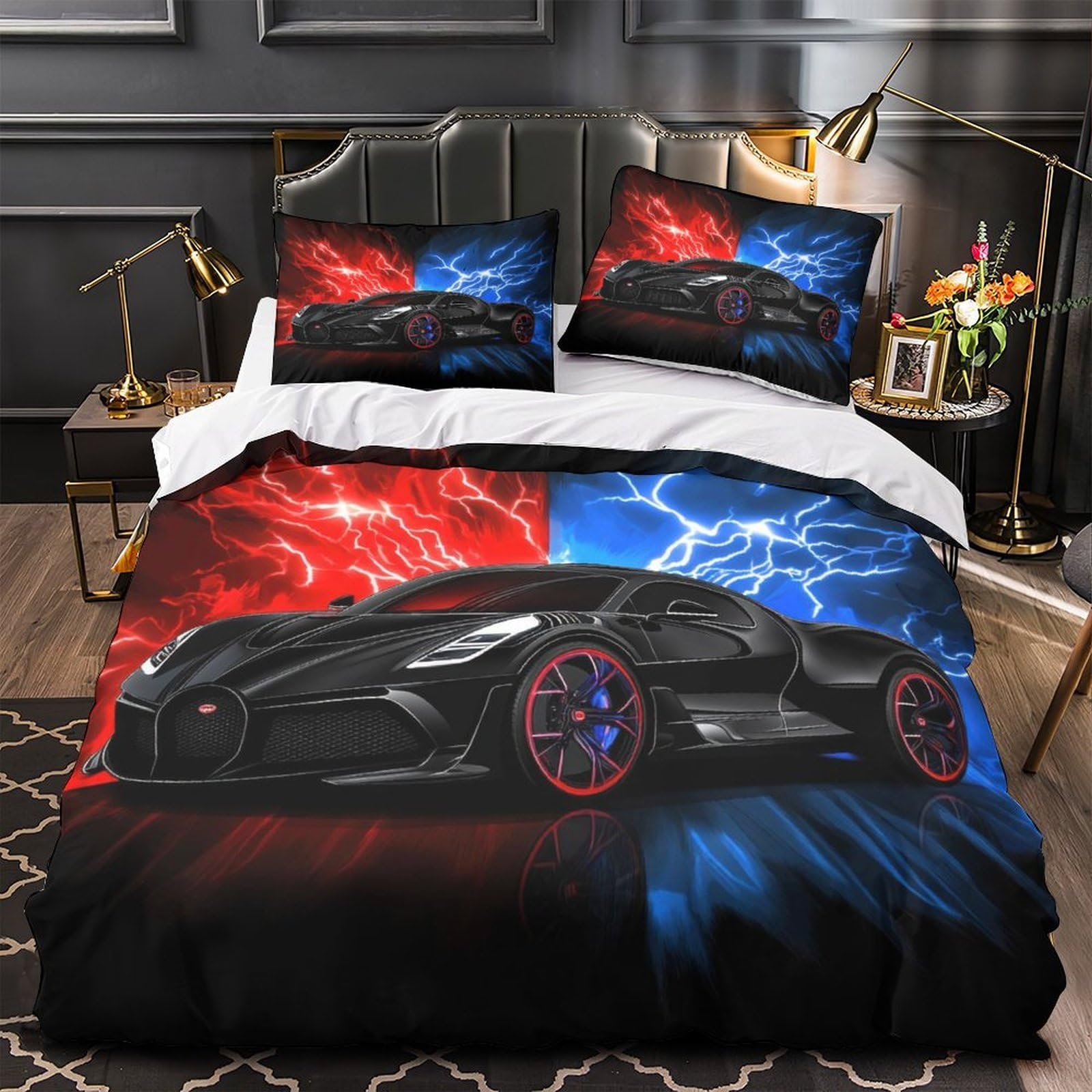 Voiture de sport housse de couette microfine imprimée lit simple enfant