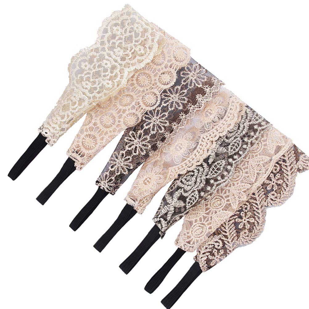 minkissy Lace Headbands for Kids 7 Pack Embroidered Elastic Hair Bands Non-Slip Lightweight Hair Accessories for Parties Daily Wear - Image 2