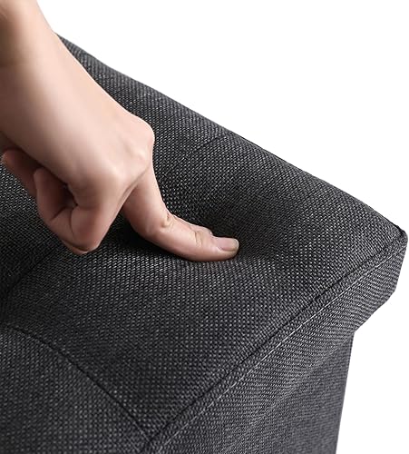 Miniatura 6 de CUYOCA Otomano de Almacenamiento Cúbico Pequeño, Reposapiés Plegable, Asiento Cuadrado, Otomano Acolchado de Lino Beige