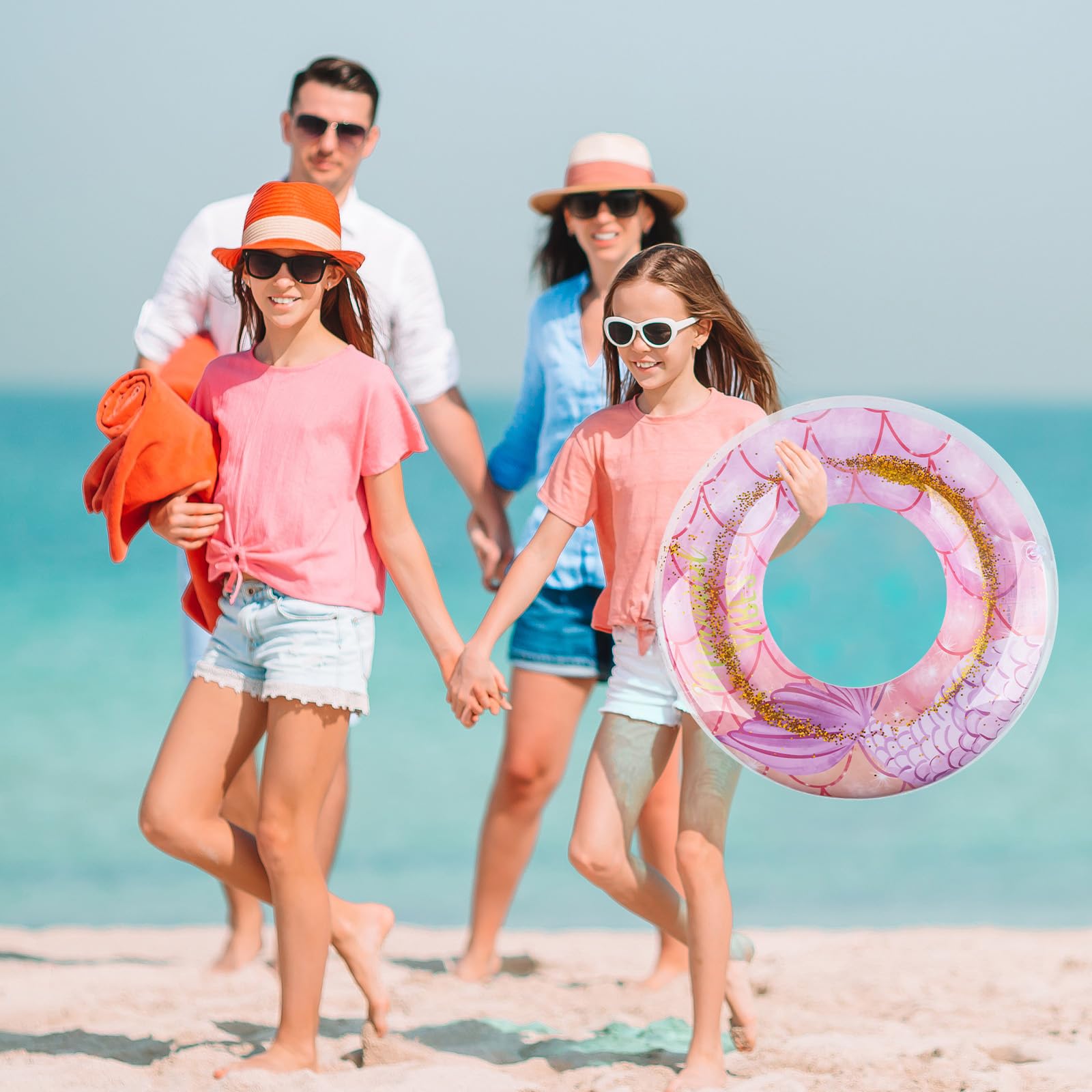 Anillo De Natación Inflable Con Lentejuelas Y Forma De Sirena Para Niños De 3 A 9 Años - Flotador Brillante Para Piscina, Lago O Playa