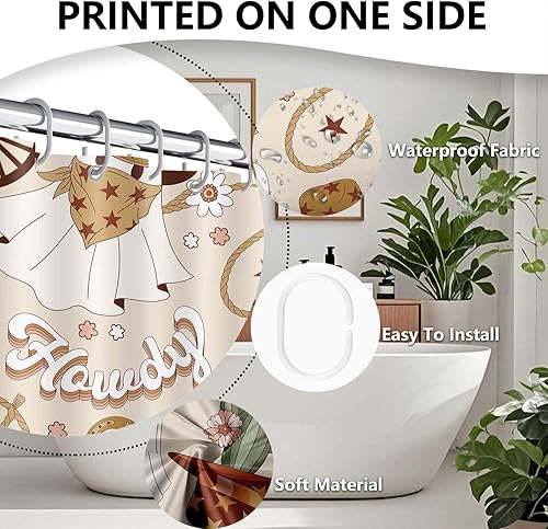 Miniatura 5 de Bonita cortina de ducha de Halloween, divertida cortina de ducha de fantasma occidental, cortinas de baño retro con fantasma occidental para niños,