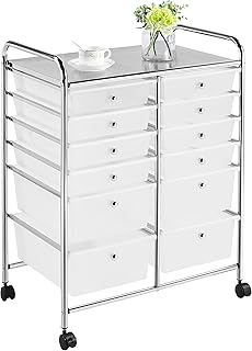 costoffs 12 Drawers Salon Trolley Plastic Storage Unit, Multipurpose Rolling Cart, for Home Office Stationery Organisation, Crafts, Make-up, Hairdressing, Beauty, Mobile Design, White