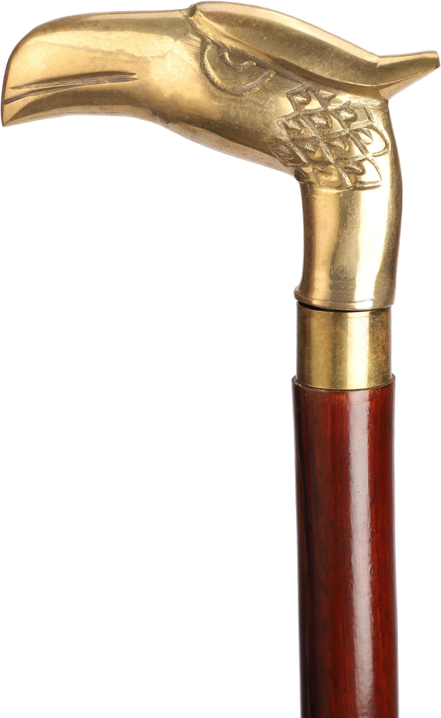 Ajuny Wooden Walking Stick for Men Women Seniors Lightweight Detachable 36 Inches Handmade Cane with Decorative Golden Eagle Style Brass Handle Unique Gift for Adults