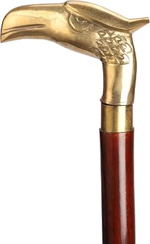 Ajuny Wooden Walking Stick for Men Women Seniors Lightweight Detachable 36 Inches Handmade Cane with Decorative Golden Eagle Style Brass Handle Unique Gift for Adults