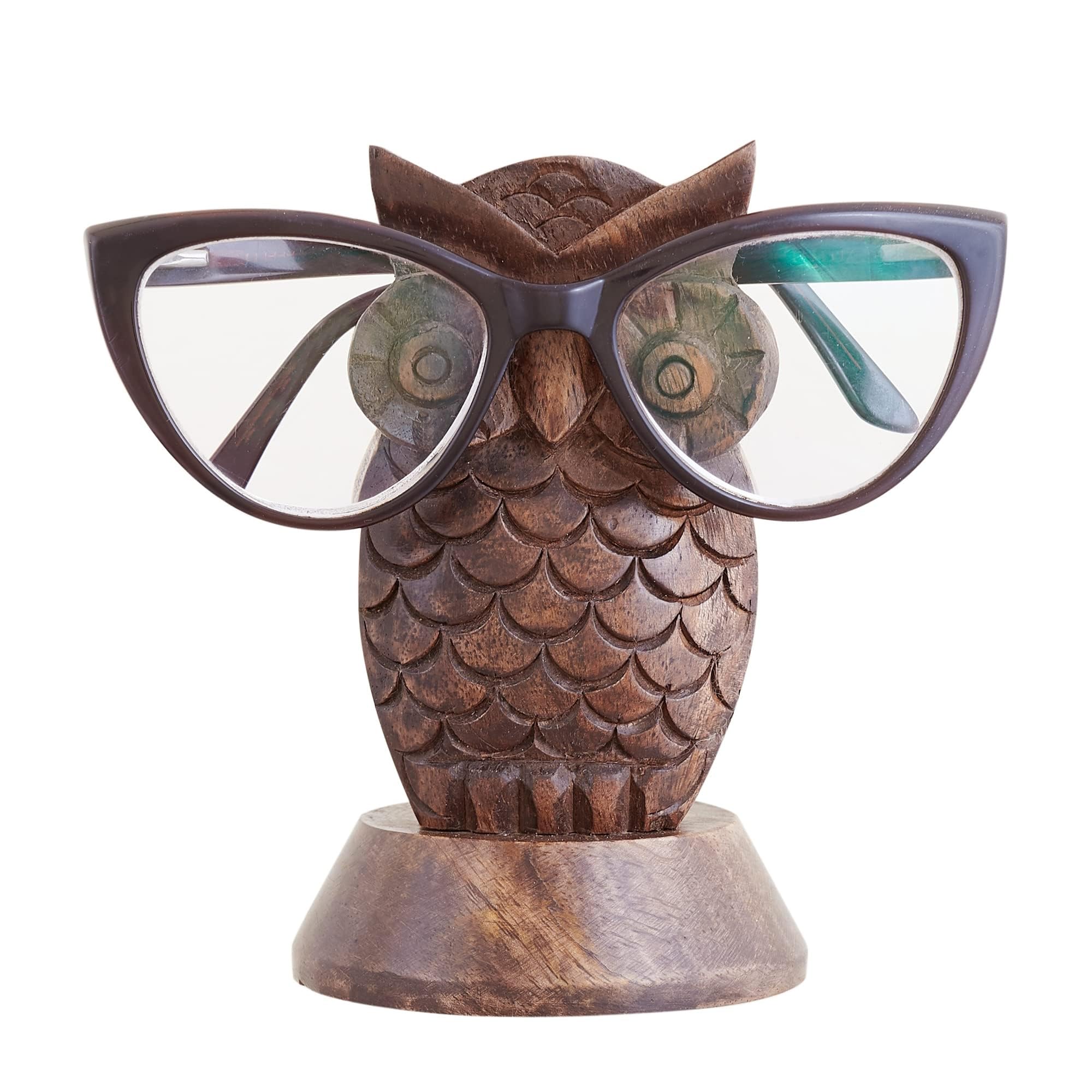Birthday Gifts for Women Wooden Owl Glasses Holder Night Stand Reading Eyeglass Spectacle Retainer Gifts for Adults Women Men Him Her Mom Dad Car