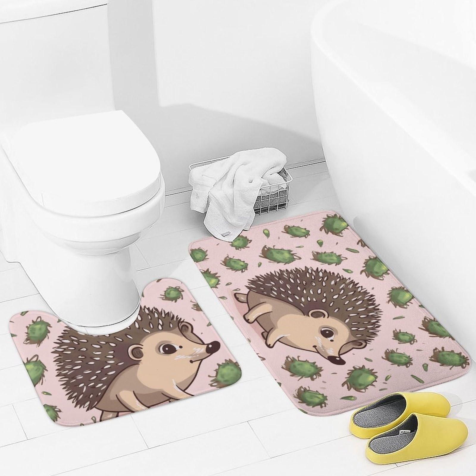 Tapis de bain doux en microfibre motif hérisson pour une sortie de douche cocooning