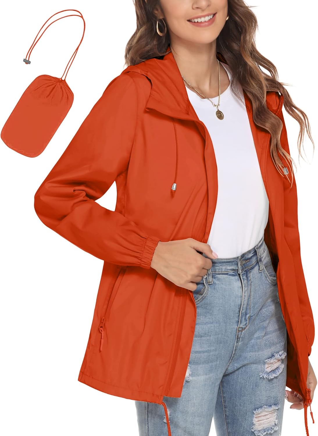 Avoogue Womens Waterproof Raincoat Lightweight Breathable Rain Jacket Hooded Rain Coat Outdoor Active Windbreaker with Pocket