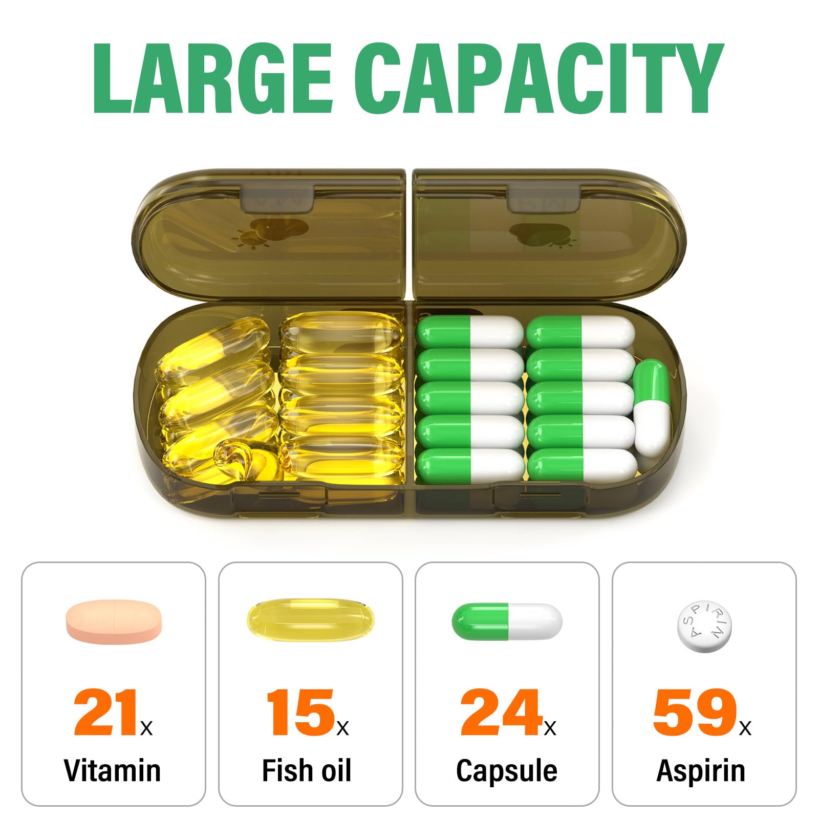Pastillero para 7 días, organizador semanal de pastillas 2 veces al día, pastillero de viaje ligero para 7 días, caja de medicamentos portátil para pastillas, vitaminas, medicamentos,