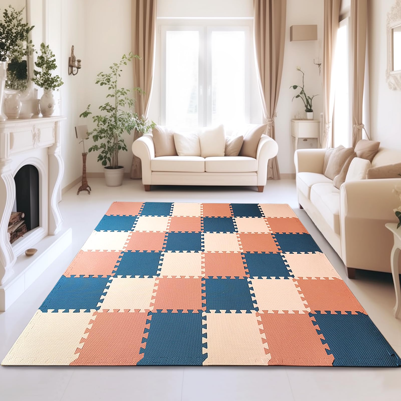 TCBunny Kids Soft EVA Foam Jigsaw Puzzle Play Mat, 18 Interlocking Tiles and Edges Baby Play Mat, for Kids Gym, Nursery, Playroom, Pet Mat, Total