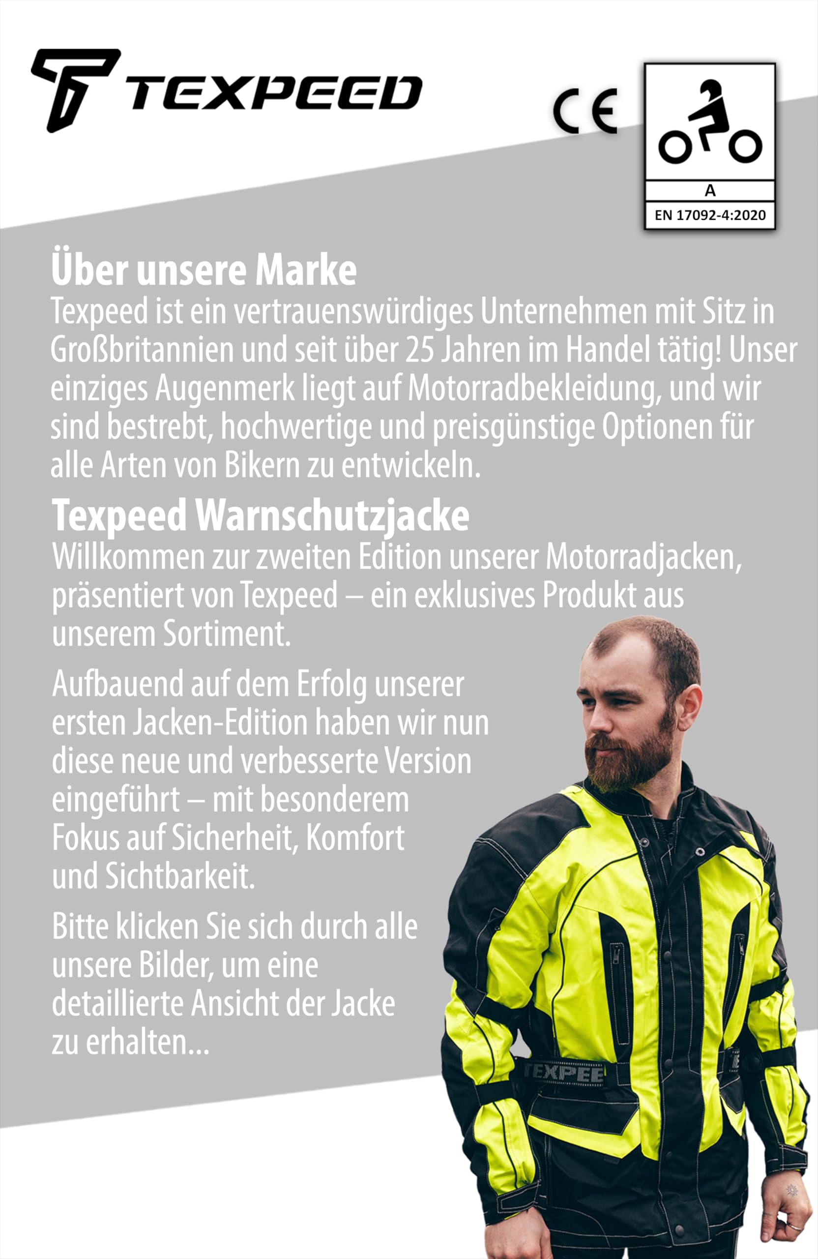 Texpeed Motorradjacke herren mit protektoren - Motorrad Biker Wasserdicht Jacke Mit Rüstung (EN 1621-1) Höhe Sichtbarkeit - Hi Vis Gelb Schwarz - 6XL