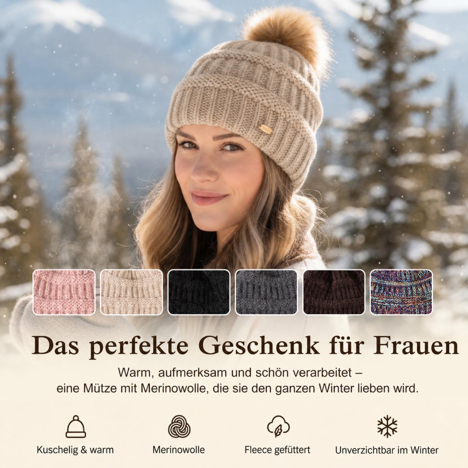 TOP-EX Damska czapka zimowa Beanie 50% wełna merynosowa z otworem na