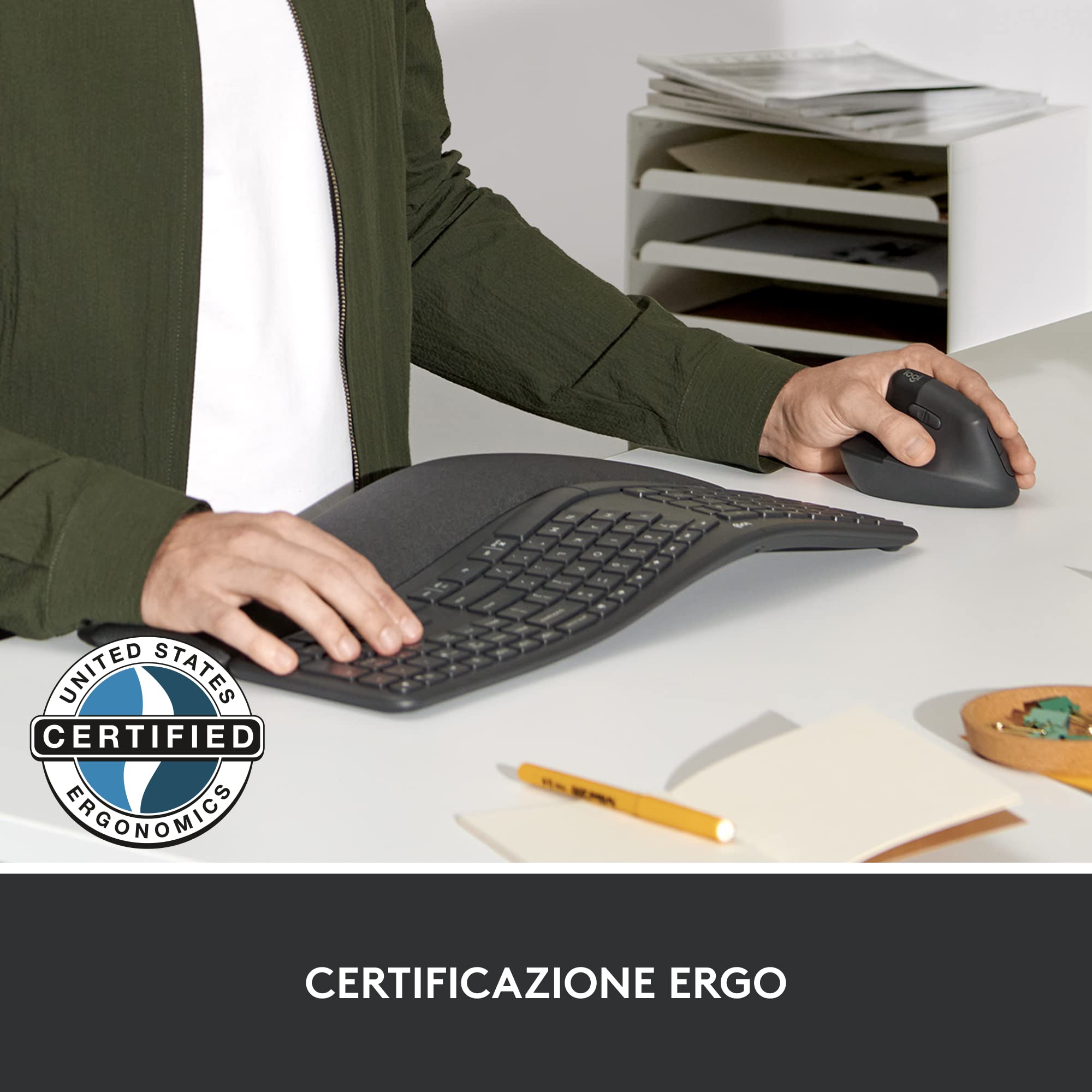 Logitech Lift For Business, Mouse Verticale Ergonomico, Wireless, Bluetooth, USB Secured Logi Bolt, Clic Silenziosi, Certificazione Globale, Windows/Mac/Chrome/Linux - Graphite