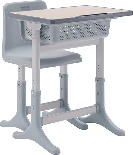 Miniatura 1 de Linon Juego de estudiantes Cordele gris con altura de escritorio ajustable y silla