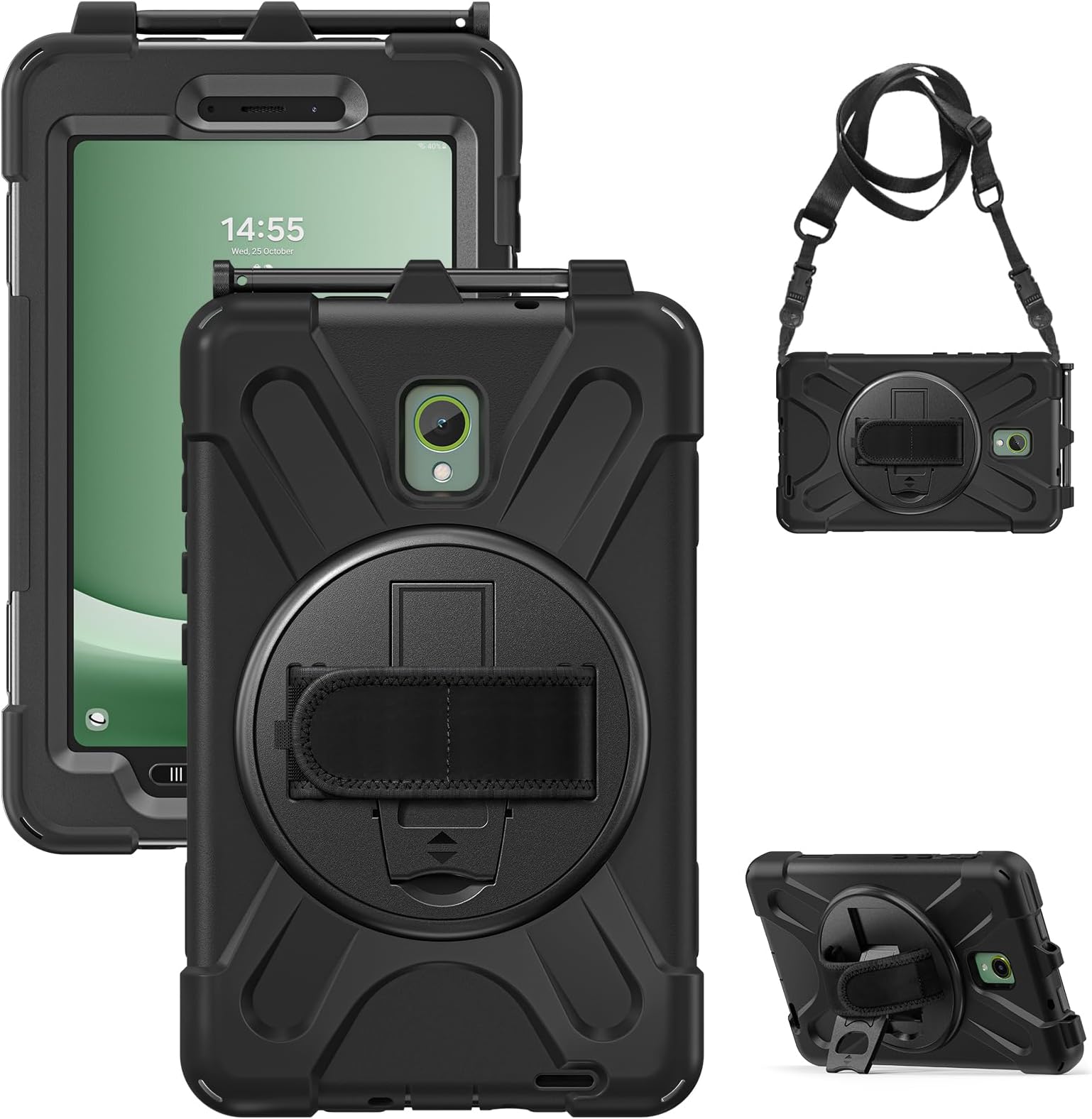Gerutek Shockproof Case for Samsung Tab Active 3/Active 5, SM-T570/T575/T577 Heavy Duty Rugged Tough Case with Pen Holder,360 Rotating Stand/Hand Strap Protective Cover for Galaxy Tab Active 5,Black