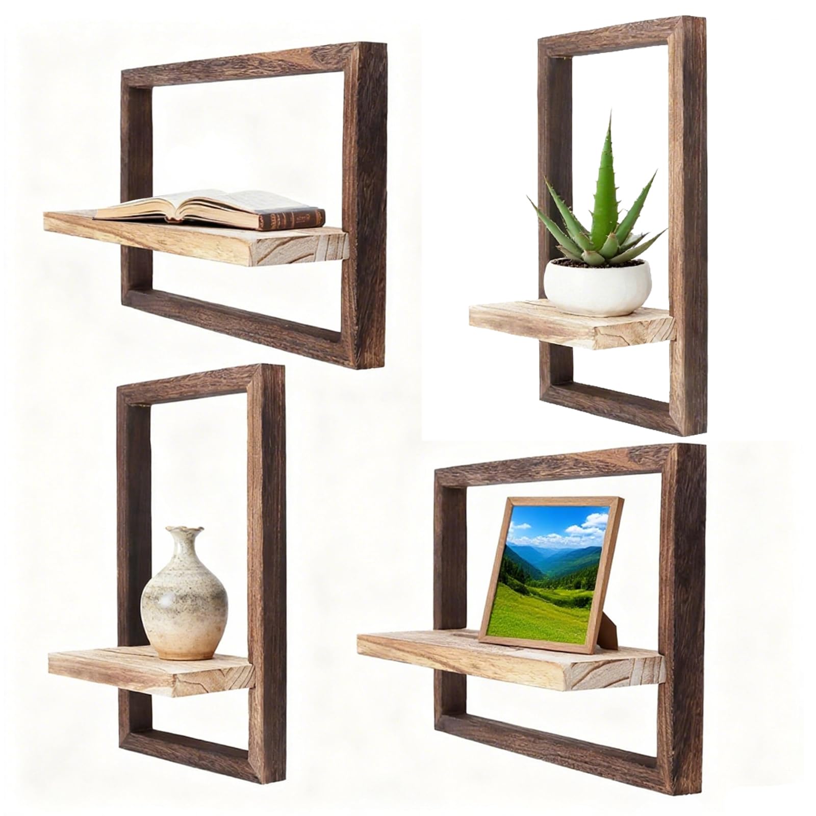 Set di 4 scaffali da parete in legno, decorazione da parete, per soggiorno, ufficio, in legno