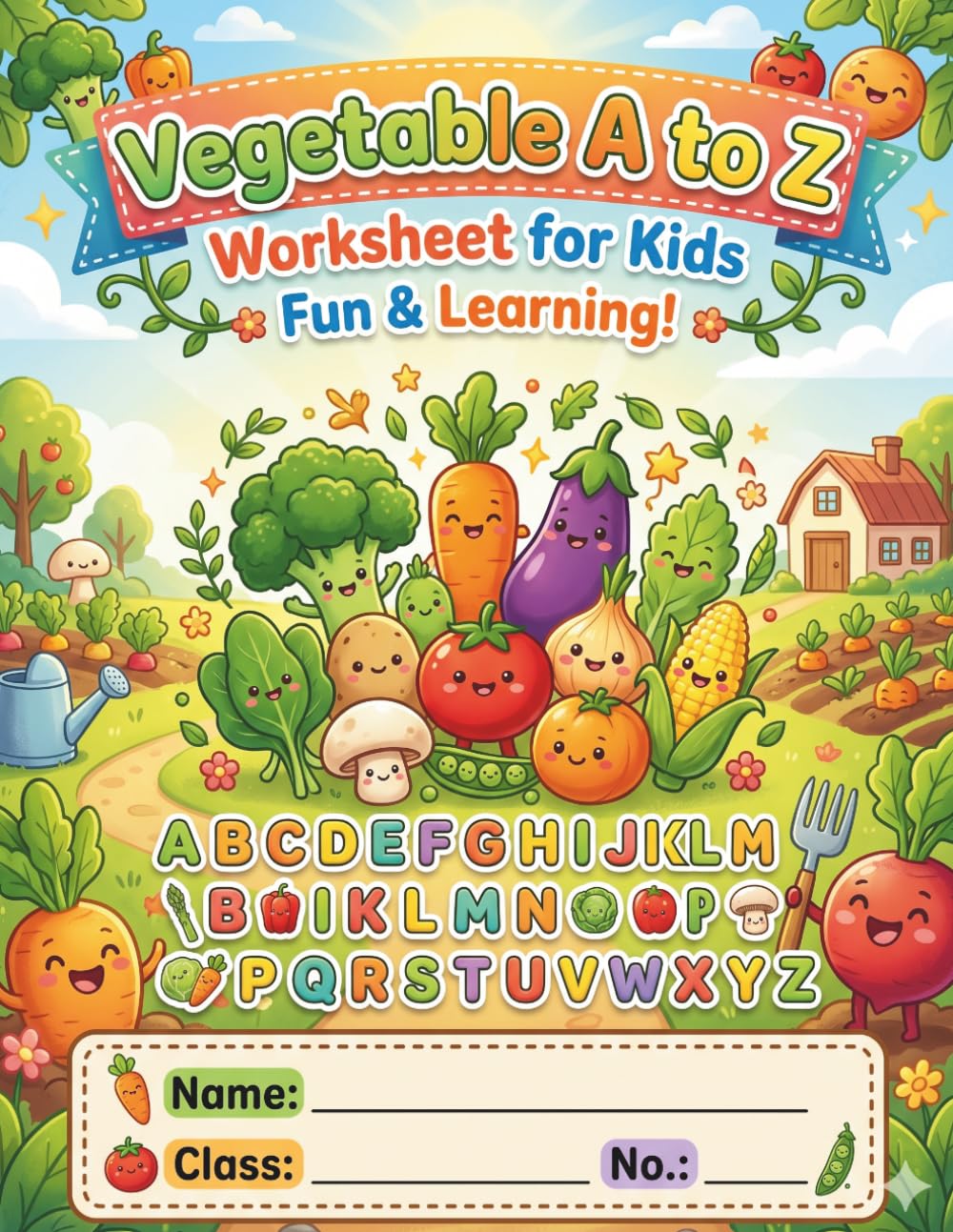 Vegetable A to Z Worksheet for Kids: Learn Alphabet and Vocabulary: 26 Fun Coloring and Tracing Worksheets to Learn A-Z Vegetables | Educational ... for Preschool, Kindergarten & ESL Learners