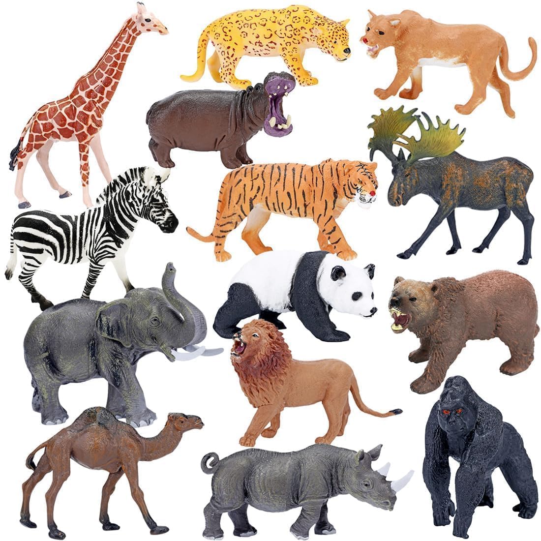 BOLZRASafari Animals Figures Toys, Realistic Wild Zoo Animal Figurines, Plastic African Jungle Animals Playset for Kids Toddlers, 14Pcs Birthday Gifts Christmas Stocking Stuffers