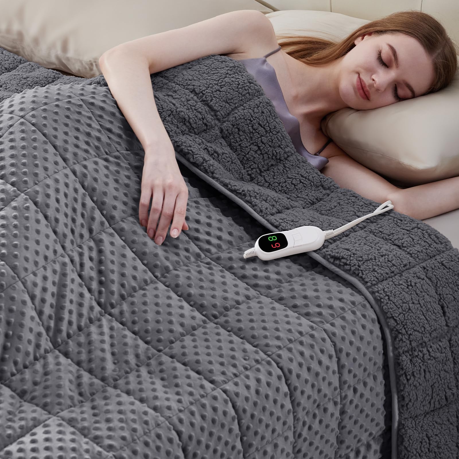 Photo 1 of Wellfeel Heated Weighted Blanket for Adults, Soft Electric Throw Blanket 72''x84'' 20LBS Fast Heating Heavy Cozy Blanket with 10 Heating Levels and 1/2/4/6/8 Hours Auto Off (Grey,King Size)