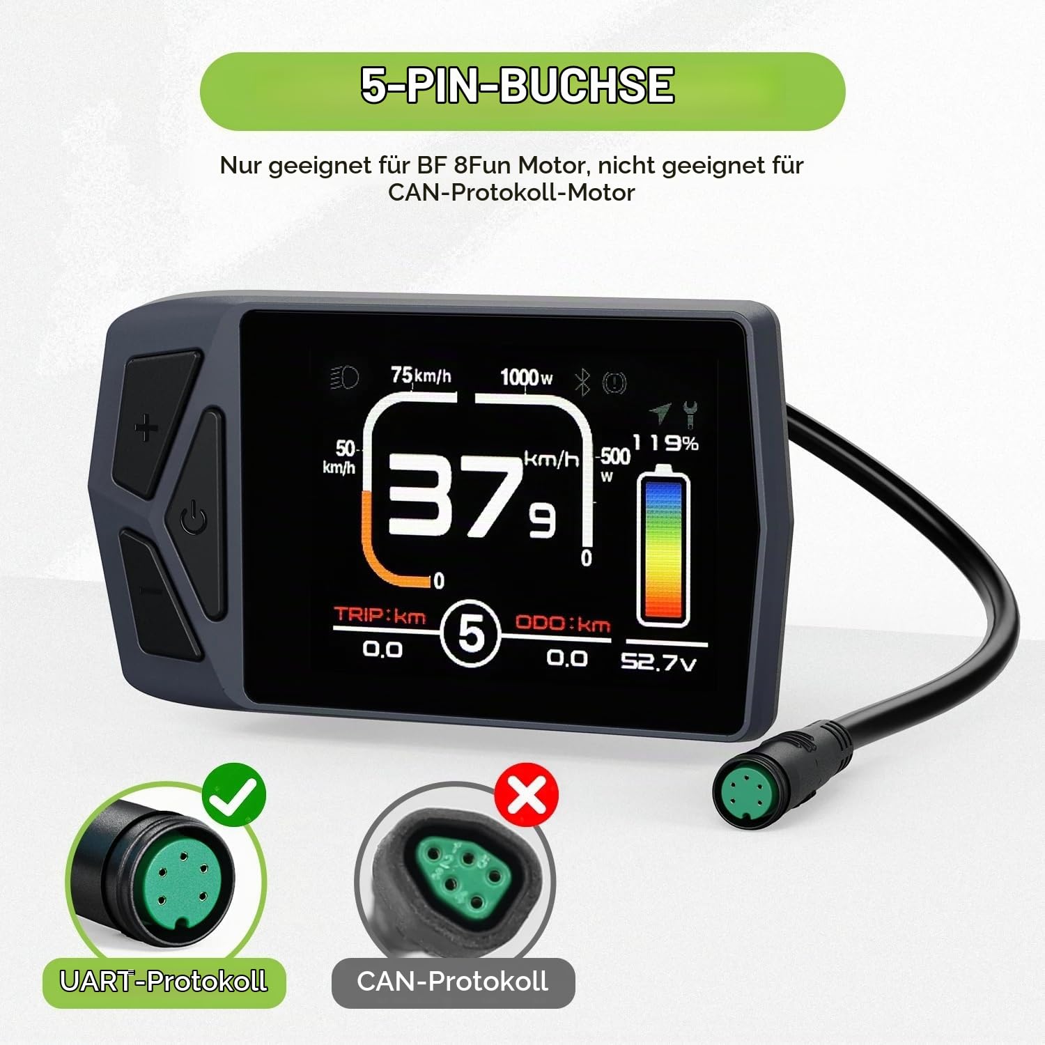 E-Bike LCD-Display BF 8Fun EKD01, UART-Protokoll, 5-poliger Stecker, für BF BBS01B/02B HD Mittelmotor