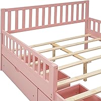 Vista 16 de Modern Full Size Platform Bed Storage Headboard and Safety Guardrail for Kids, Function Wood Platform Bed Frame with Built-in LED Light for Boy