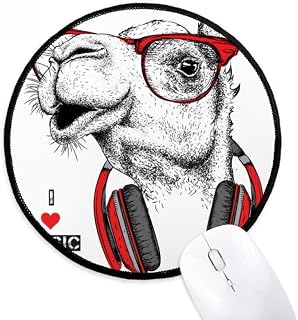 Camel Headset Rock Music Painting Round Non-Slip Mousepads Black Stitched Edges Game Office Gift