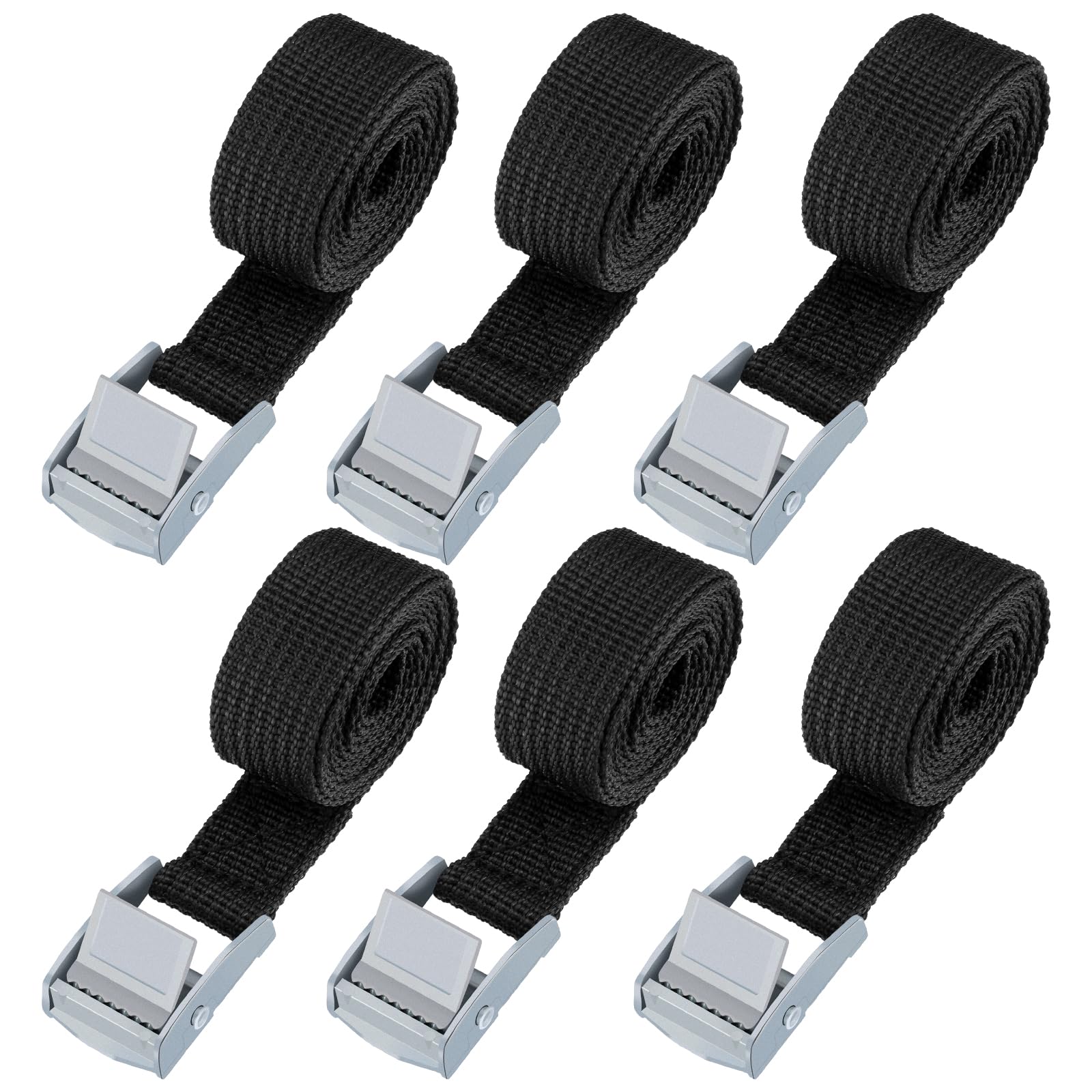 AIVORO Lot De 6 Sangles à Cliquet 1m X 2cm - Capacité 250kg - Pour Vélo, Moto, Bagages - Noires Avec Verrouillage Sécurisé