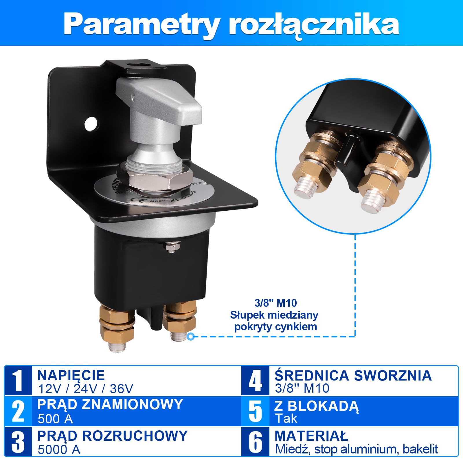 Spurtar Przełącznik akumulatora samochodowego 12 V, 24 V, 36 V, zestaw Vergrendelplaat 500A Batterij hoofdschakelaar, izolator voor Auto, Vrachtwagen, wiązanie, Camper, Boot, Graafmachine Tractor,