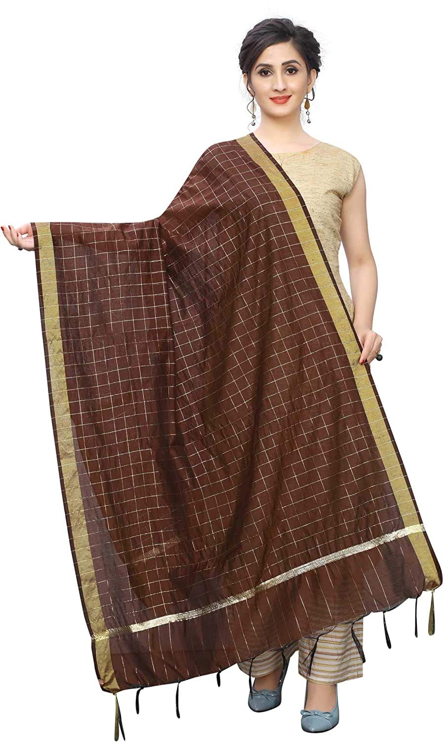 diamo Banarasi Chandheri Checks Design Women Dupatta-picture-25